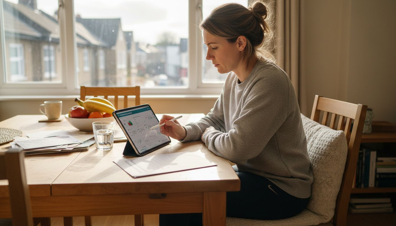 Woman updating metabolic health checklist at home