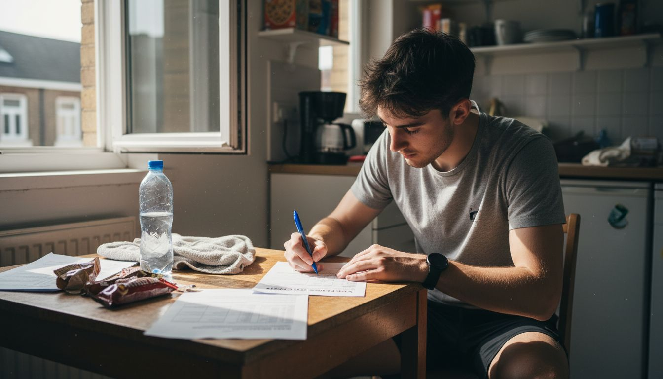Track athlete completing wellness checklist at home