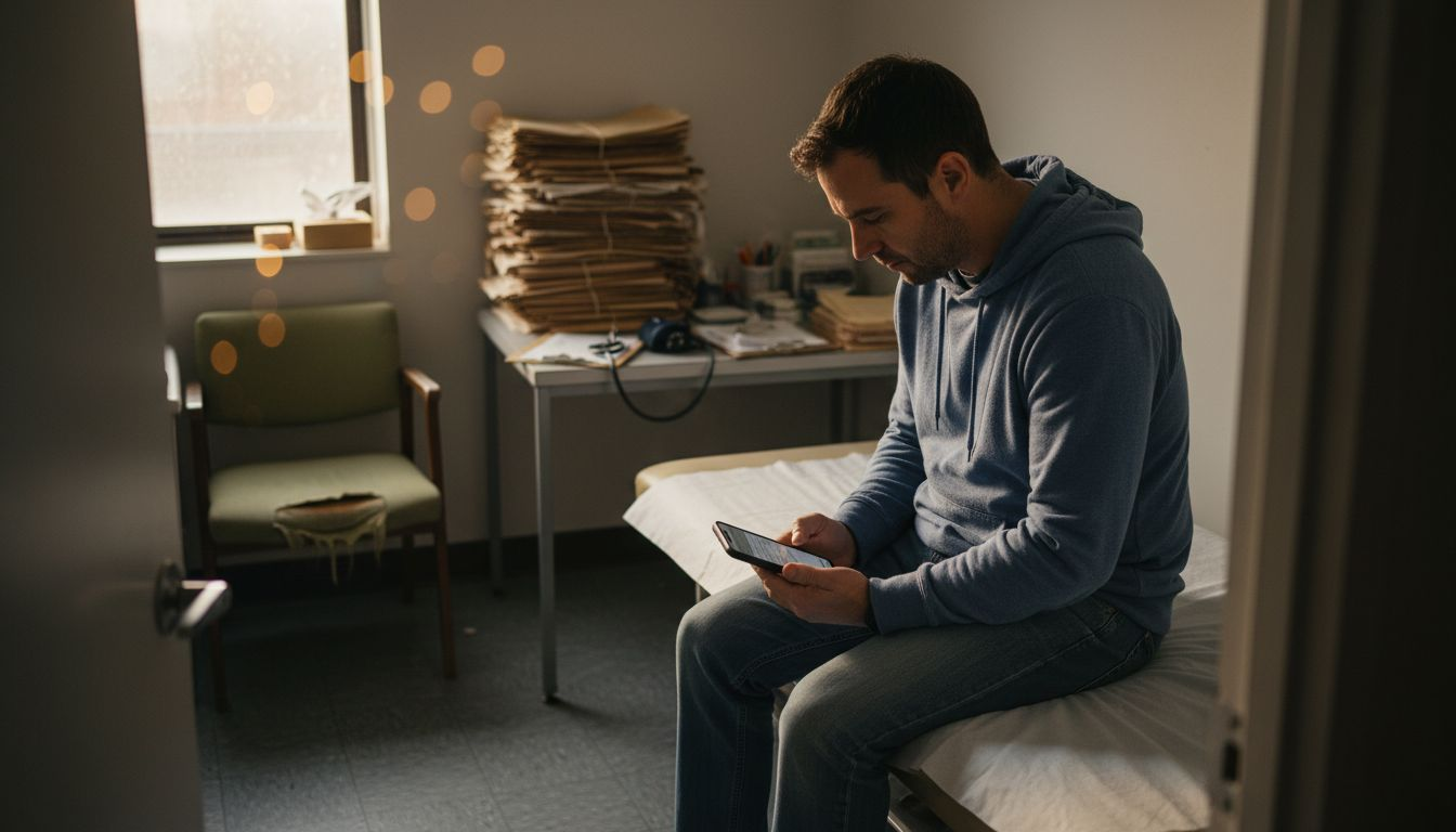Patient reviewing health diagnostics in clinic