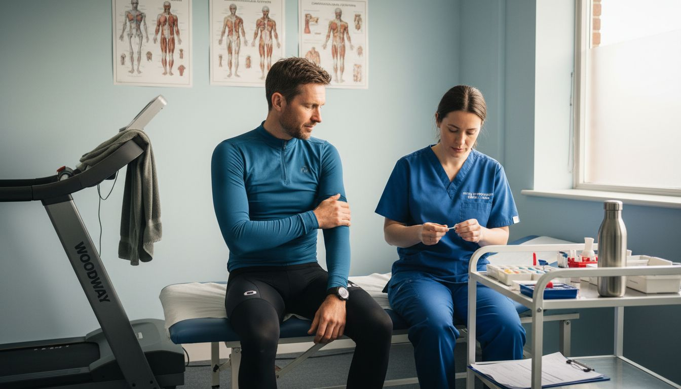 Athlete in clinic preparing for blood test