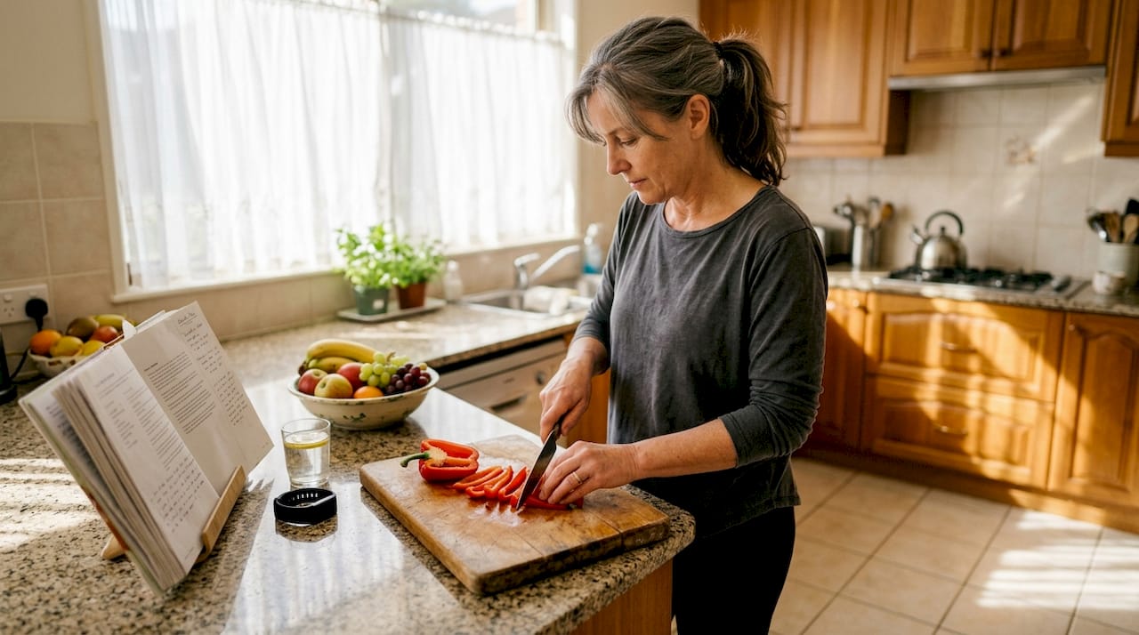 Woman preparing healthy food in kitchen