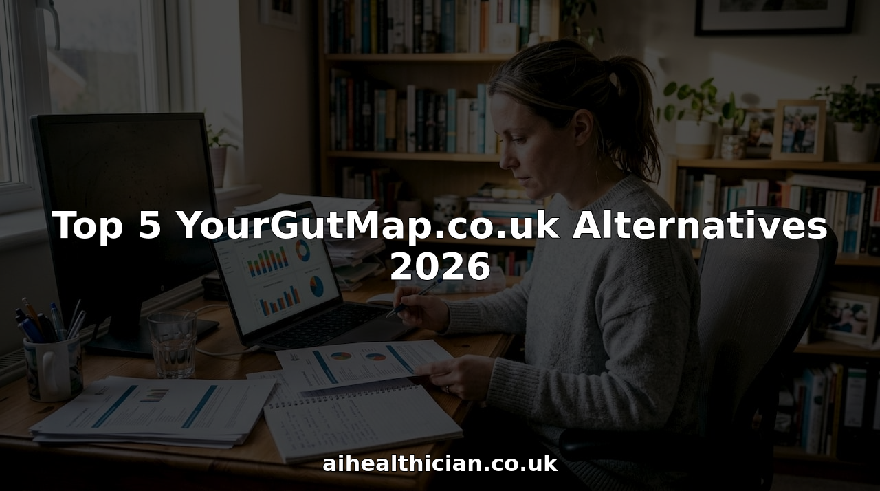 Woman reviewing gut health reports at desk