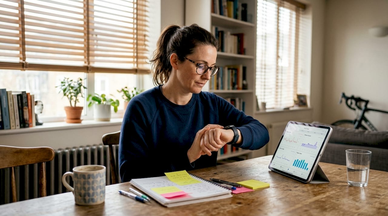 Woman analyzing personal health data at home