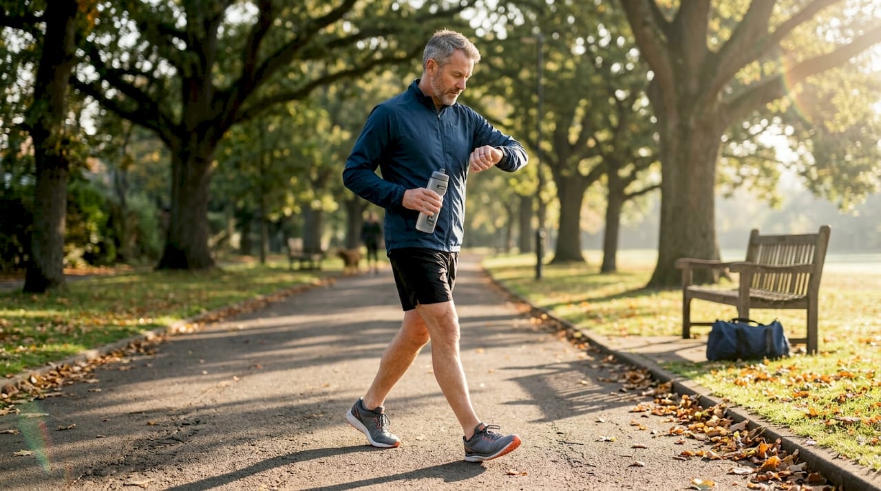 Man tracking walk for daily health routine