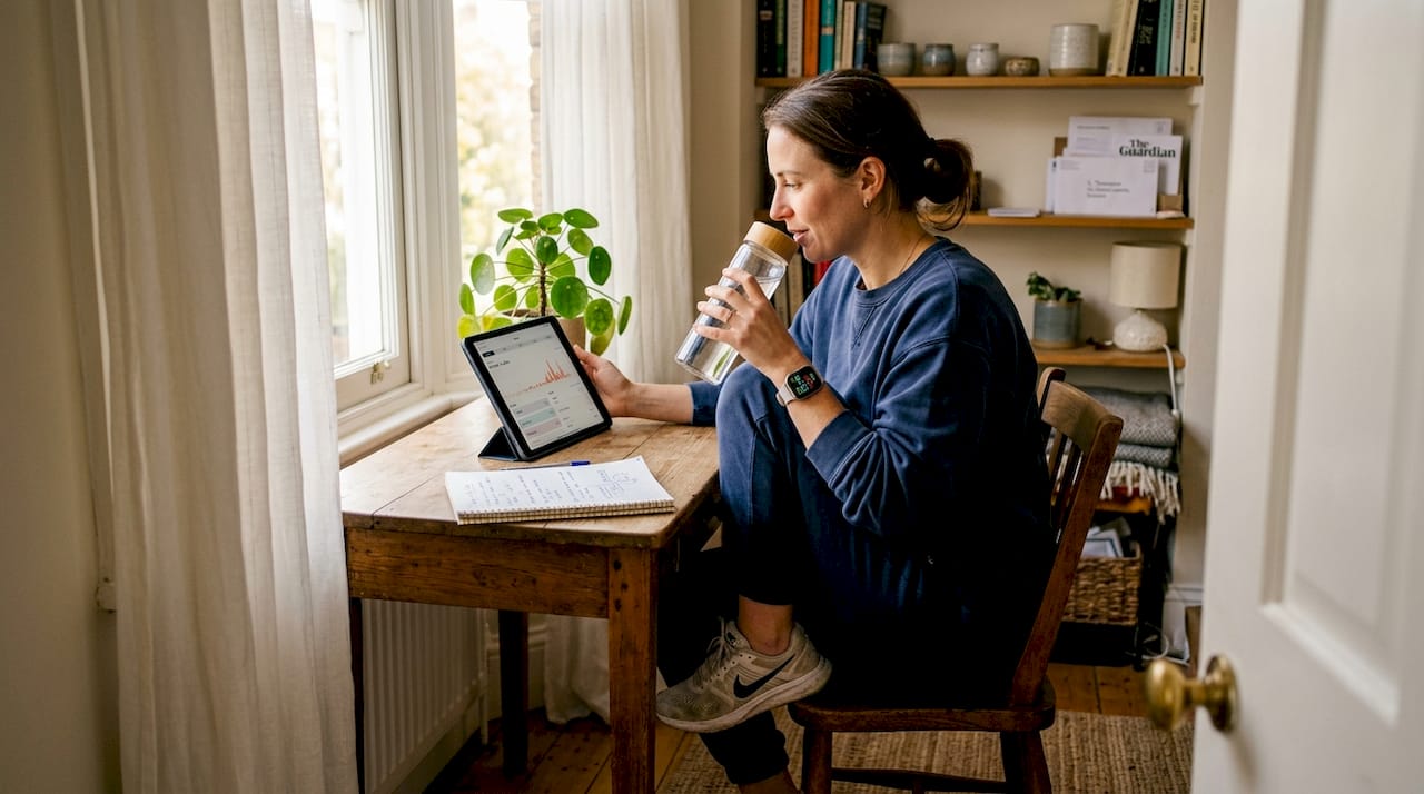 Woman checks personal health data at home