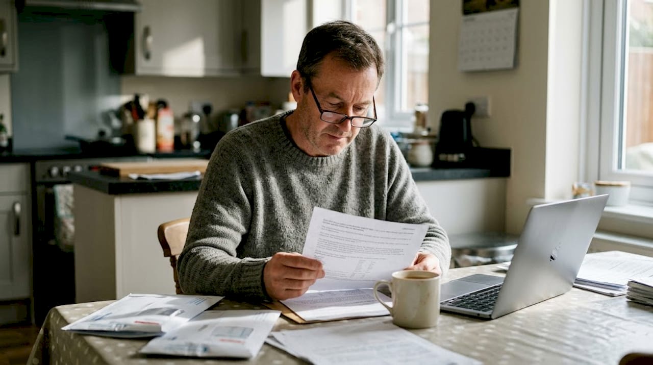 Man reviewing health test results at kitchen table