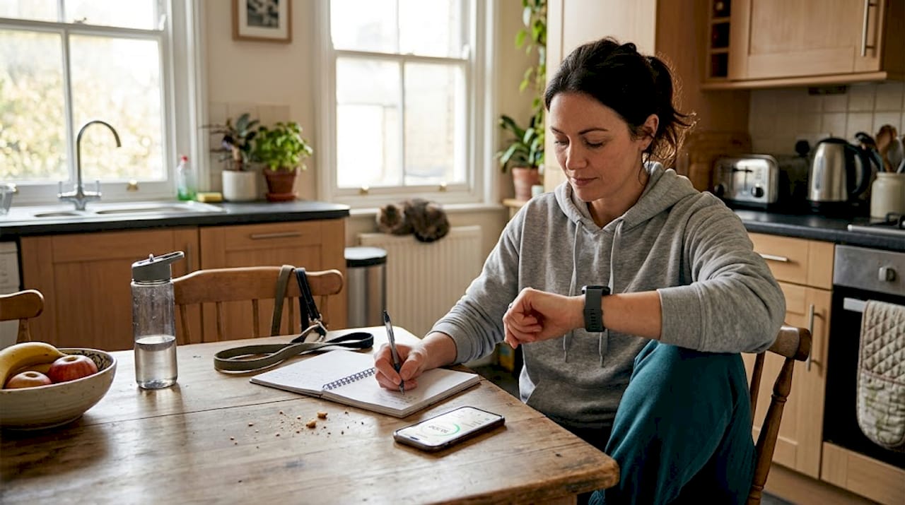 Woman reviewing health data at home table