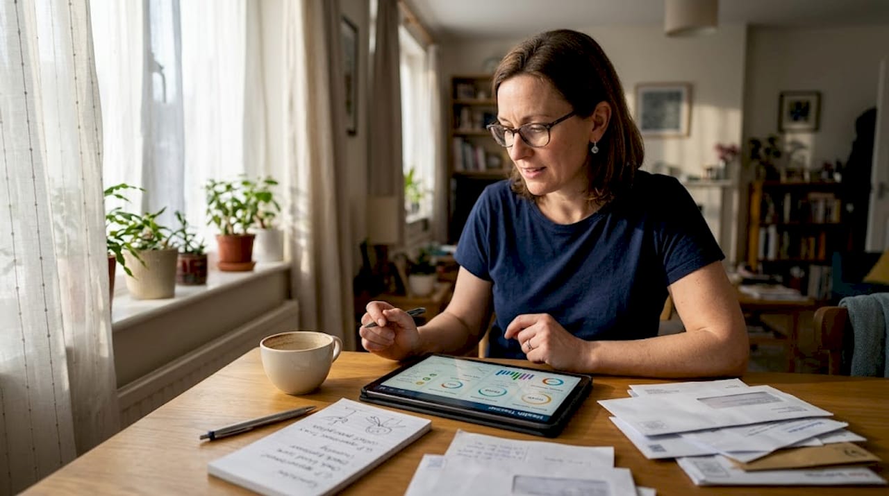 Woman reviewing health data in home workspace