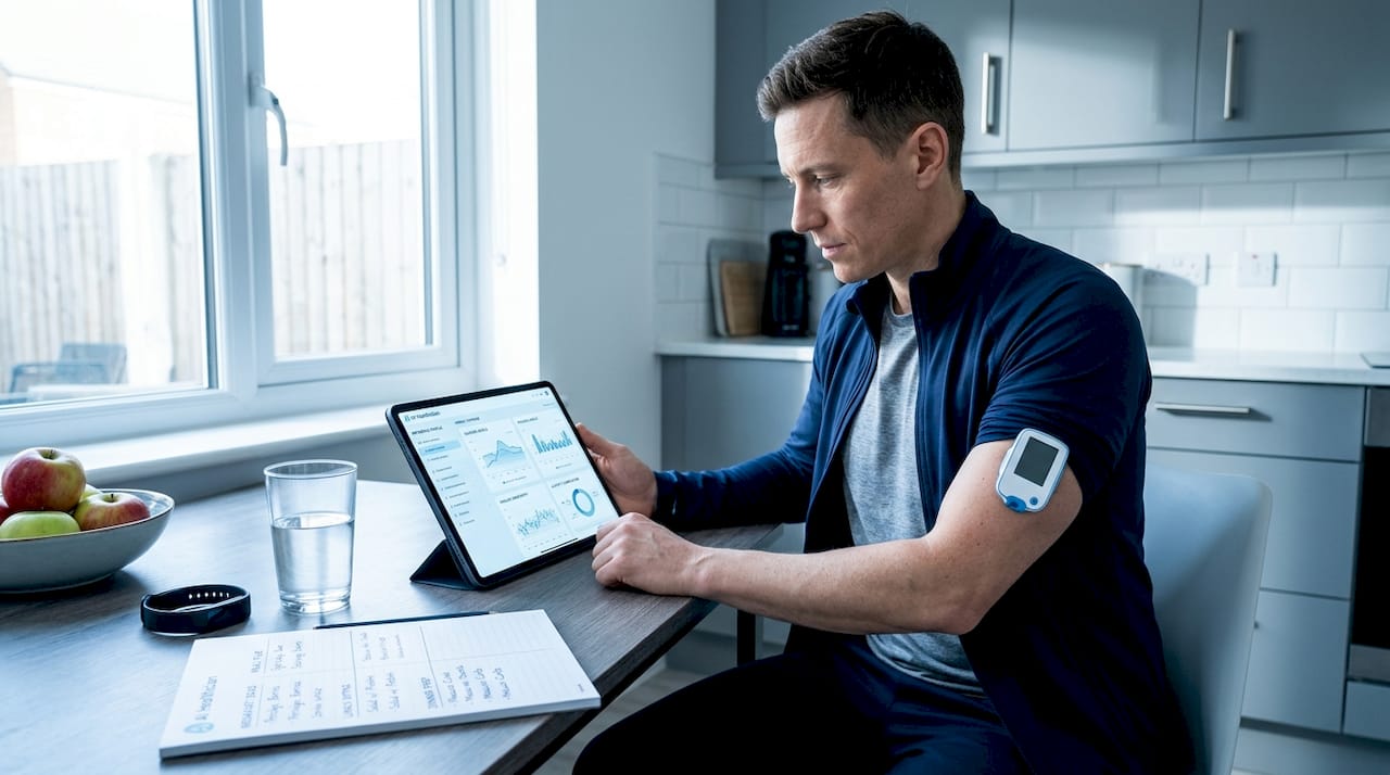 Person reviewing metabolic data at kitchen table