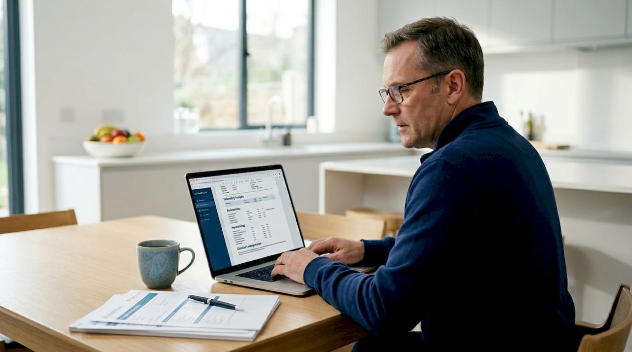 Man reviewing lab results at kitchen table