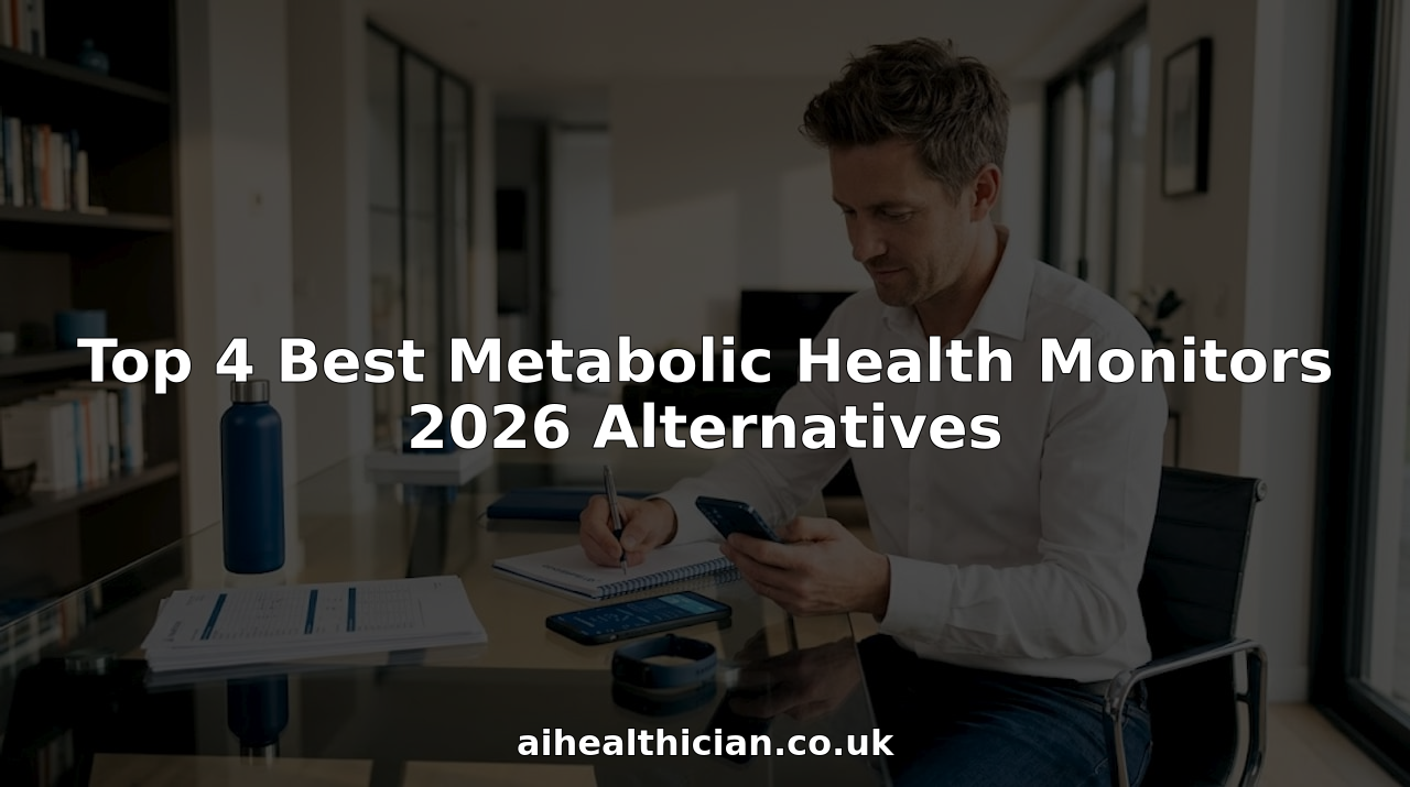 Man checking metabolic health monitor in home office